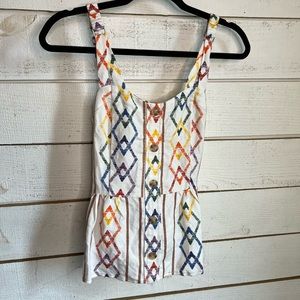 Anthropologie Current Air rainbow diamond mixed print tie back top size XS